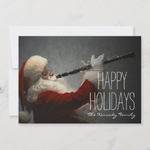 Santa Claus Playing Clarinet Holiday Card