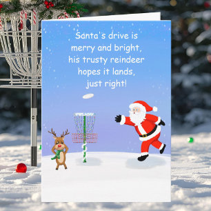 Santa Claus Playing Disc Golf with Reindeer Card