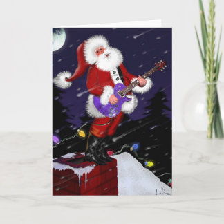 Santa Claus Playing Electric Guitar Holiday Card