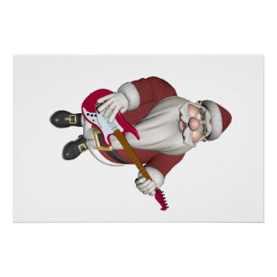 Santa Claus Playing Electric Guitar Poster