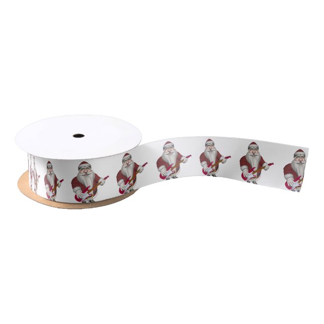 Santa Claus Playing Electric Guitar Satin Ribbon (Spool)