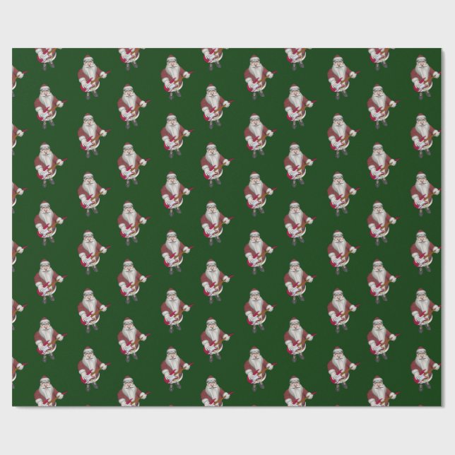 Santa Claus Playing Electric Guitar Wrapping Paper (Flat)
