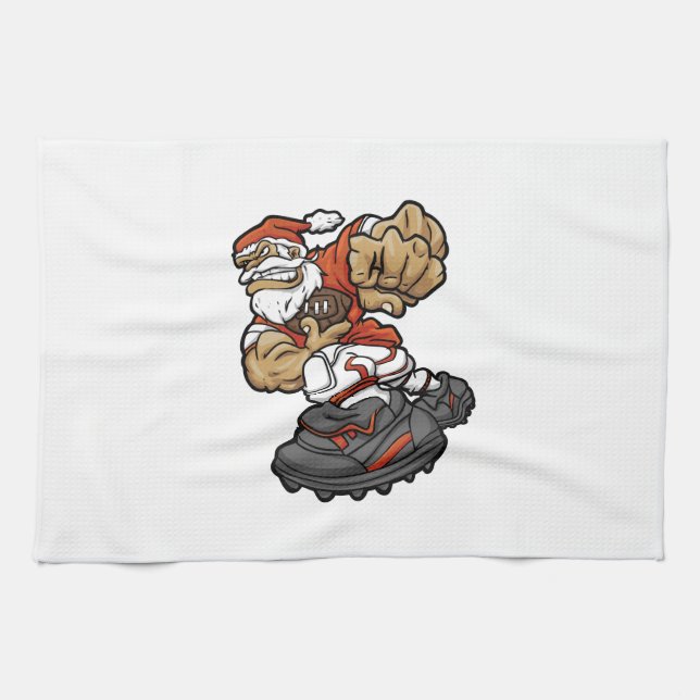 Santa Claus Playing Football illustration Tea Towel (Horizontal)