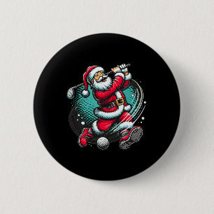 Santa Claus Playing Golf Christmas Golfer Xmas 6 Cm Round Badge