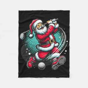 Santa Claus Playing Golf Christmas Golfer Xmas Fleece Blanket
