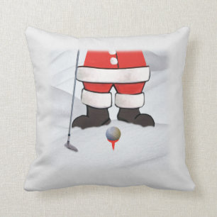 Santa Claus Playing Golf in the Snow Cushion