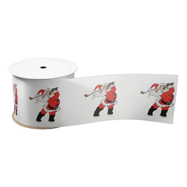 Santa Claus playing golf Satin Ribbon (Spool)