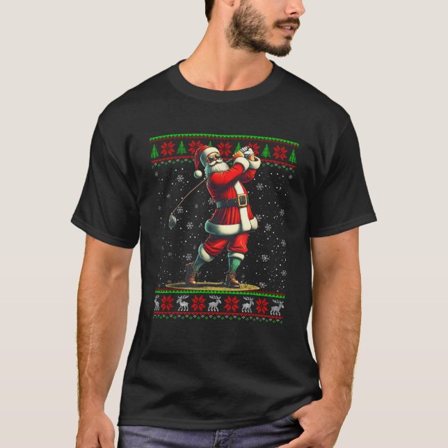 Santa Claus Playing Golf Ugly Christmas Sweater Go (Front)