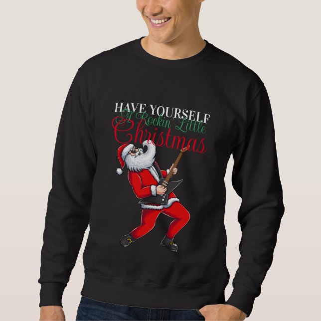Santa Claus Playing Guitar Funny Christmas  Sweatshirt (Front)