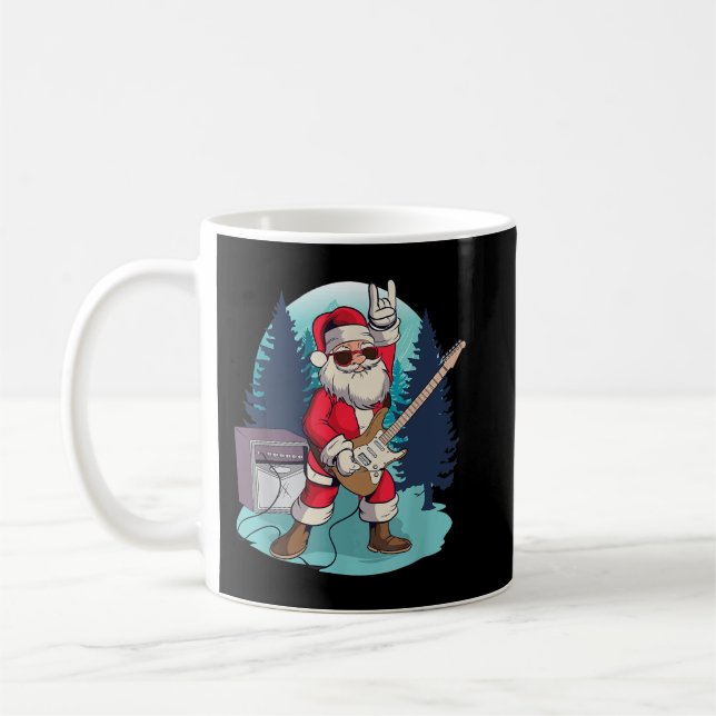 Santa Claus playing Guitar Funny Rock Christmas Mu Coffee Mug (Left)