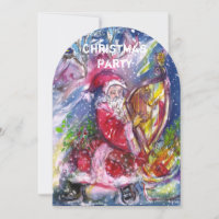 SANTA CLAUS PLAYING HARP CHRISTMAS PARTY INVITE