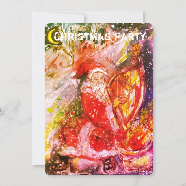 SANTA CLAUS PLAYING HARP CHRISTMAS PARTY INVITE (Front)