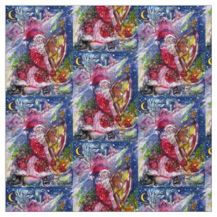 SANTA CLAUS PLAYING HARP IN MOON LIGHT Christmas Fabric