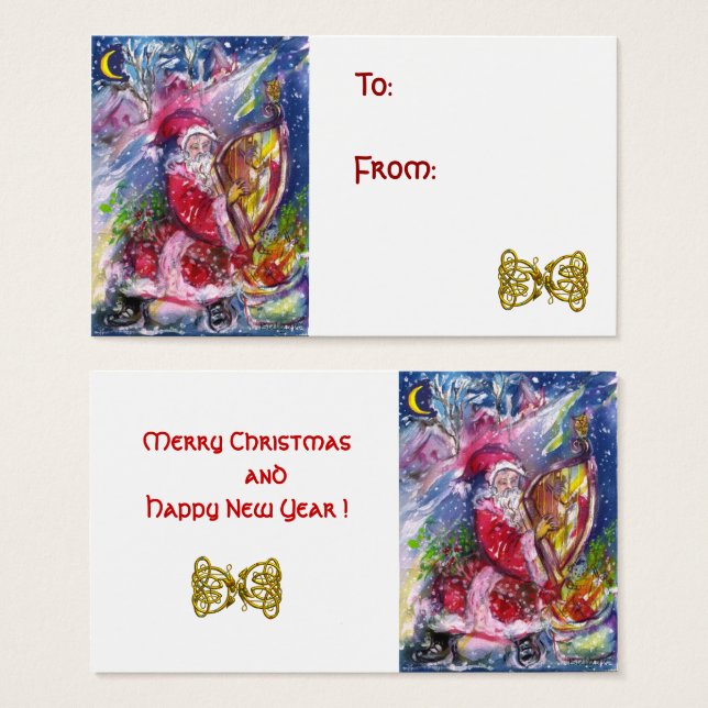 SANTA CLAUS PLAYING HARP IN MOONLIGHT Christmas (Front & Back)