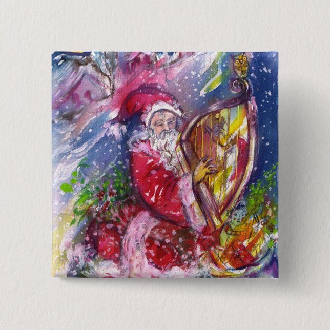 SANTA CLAUS PLAYING HARP IN MOONLIGHT Christmas 15 Cm Square Badge (Front)