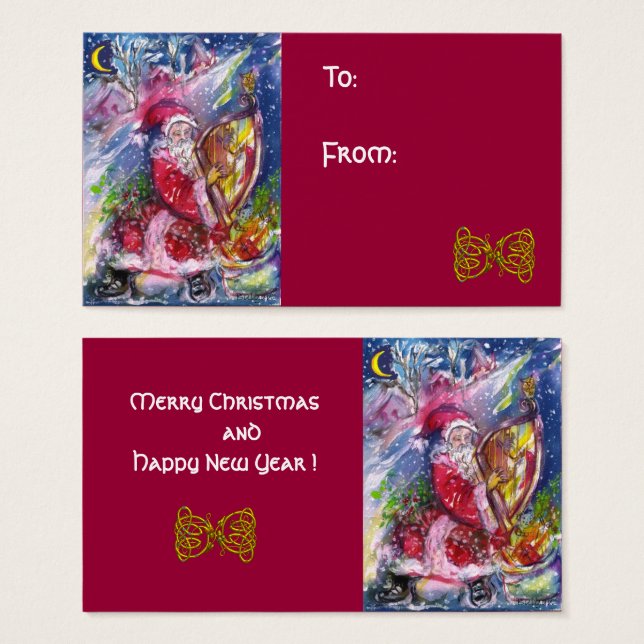 SANTA CLAUS PLAYING HARP IN MOONLIGHT Red Blue (Front & Back)