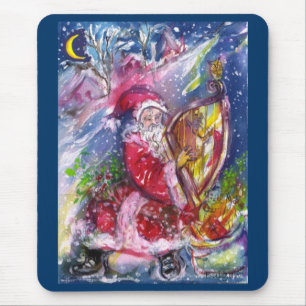 SANTA CLAUS PLAYING HARP IN THE MOONLIGHT MOUSE PAD