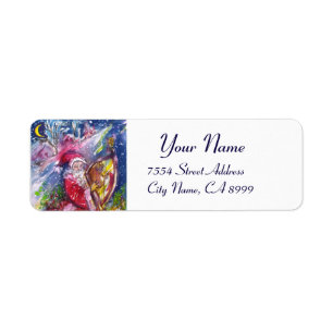SANTA CLAUS PLAYING HARP IN THE MOONLIGHT RETURN ADDRESS LABEL