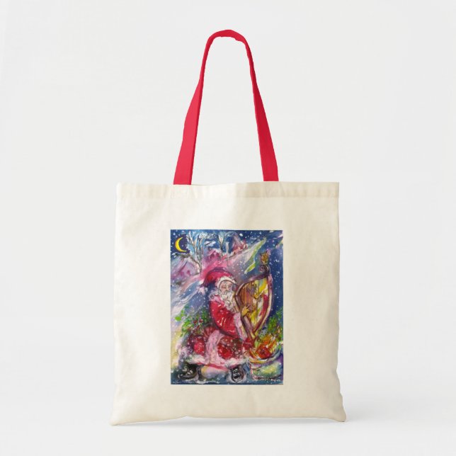 SANTA CLAUS PLAYING HARP IN THE MOONLIGHT TOTE BAG (Front)