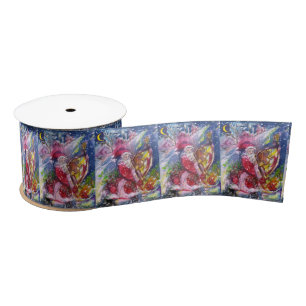 SANTA CLAUS PLAYING HARP Musical Christmas Satin Ribbon