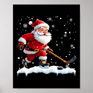 Santa Claus Playing Hockey Ice Christmas Xmas Poster