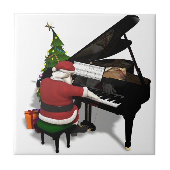 Santa Claus Playing Piano Ceramic Tile (Front)