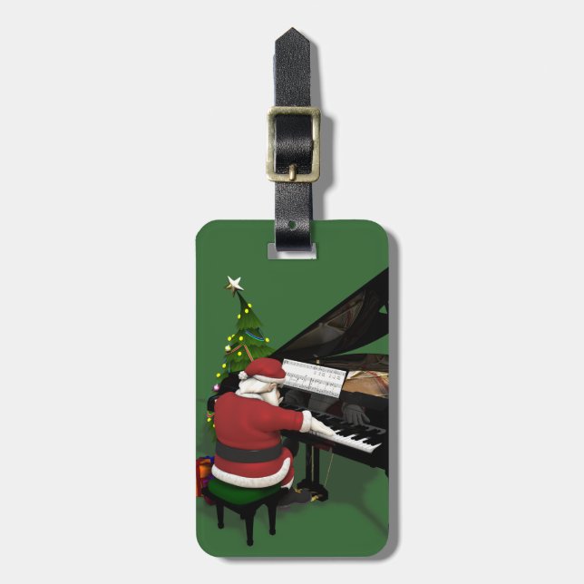 Santa Claus Playing Piano Luggage Tag (Front Vertical)