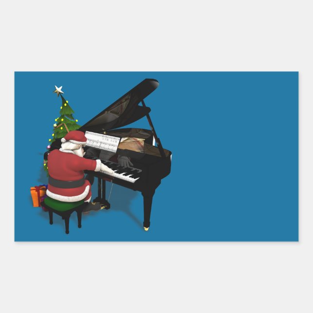 Santa Claus Playing Piano Rectangular Sticker (Front)