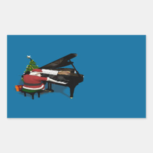 Santa Claus Playing Piano Rectangular Sticker