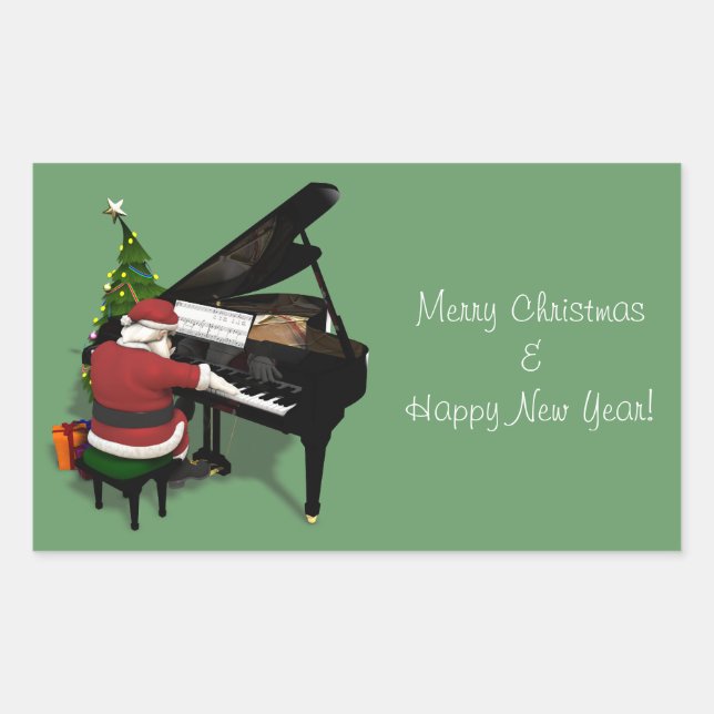 Santa Claus Playing Piano Rectangular Sticker (Front)