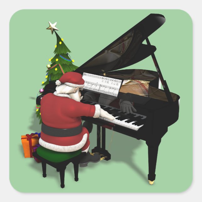 Santa Claus Playing Piano Square Sticker (Front)