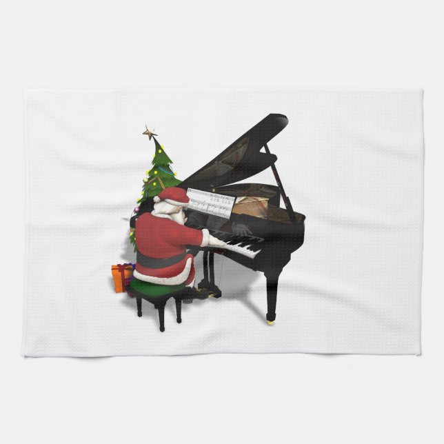 Santa Claus Playing Piano Tea Towel (Horizontal)