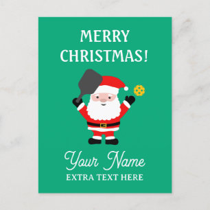 Santa Claus playing pickleball Christmas Holiday Postcard