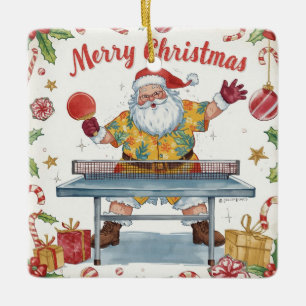 Santa Claus playing ping pong in a Hawaiian shirt Ceramic Ornament