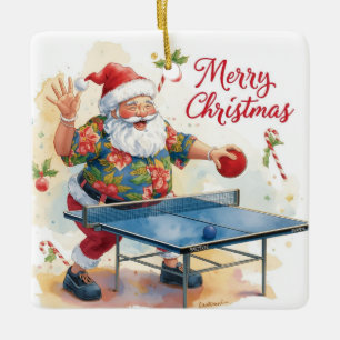 Santa Claus playing ping pong in a Hawaiian shirt Ceramic Ornament