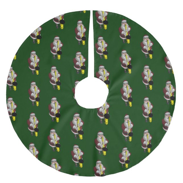 Santa Claus Playing Saxophone Brushed Polyester Tree Skirt (Front)