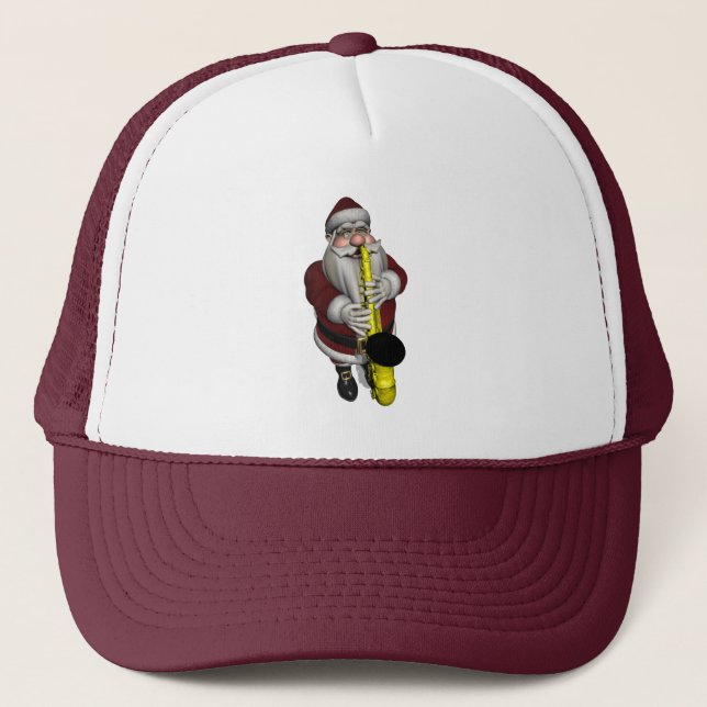 Santa Claus Playing Saxophone Trucker Hat (Front)