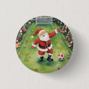 Santa Claus playing Soccer Christmas field 3 Cm Round Badge