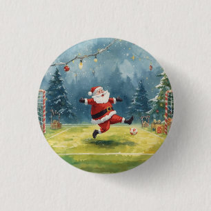 Santa Claus playing Soccer Christmas field  3 Cm Round Badge