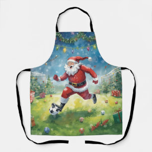 Santa Claus playing Soccer Christmas field  Apron