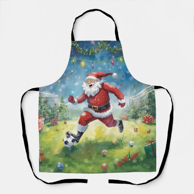 Santa Claus playing Soccer Christmas field  Apron (Front)