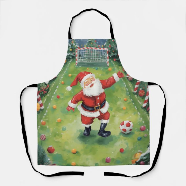 Santa Claus playing Soccer Christmas field  Apron (Front)