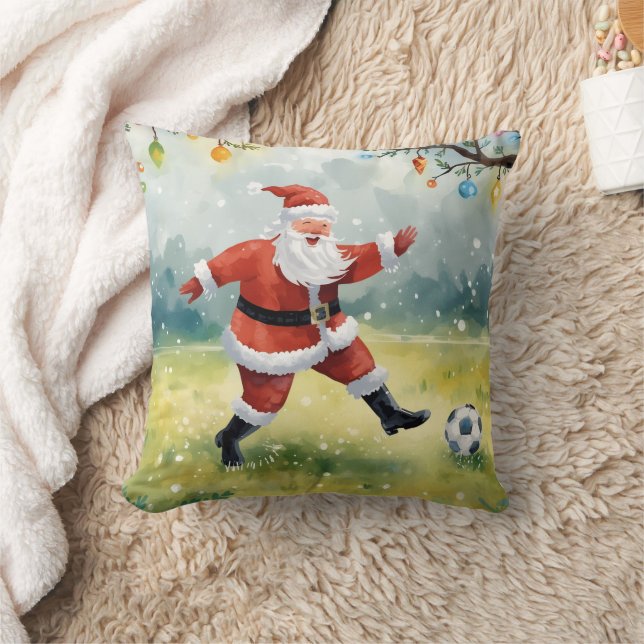 Santa Claus playing Soccer Christmas field  Cushion (Blanket)