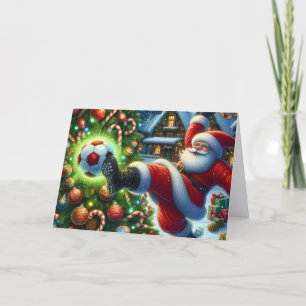 Santa Claus Playing Soccer Christmas Holiday Card