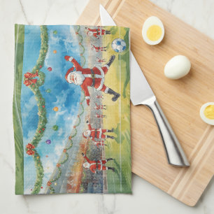 Santa Claus playing Soccer Christmas  Tea Towel