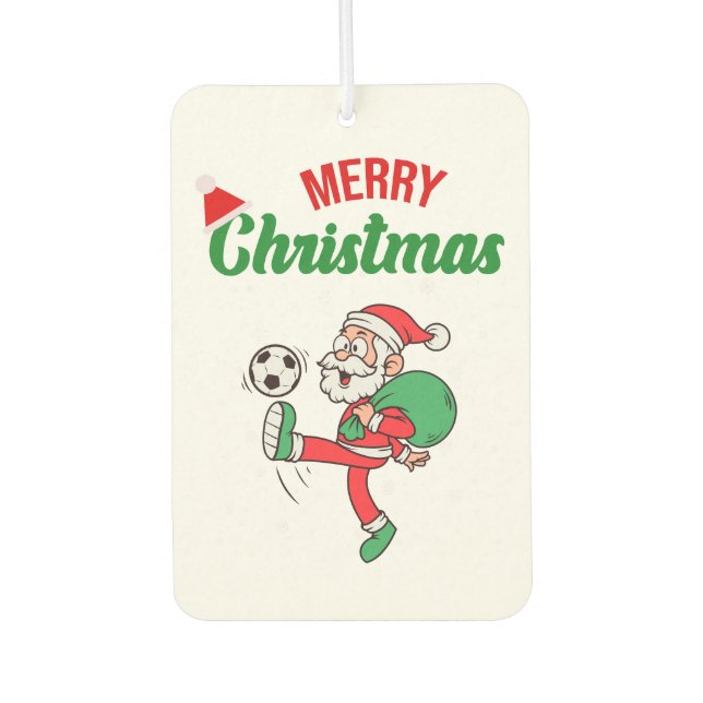Santa Claus Playing Soccer Funny Christmas  Car Air Freshener (Front)