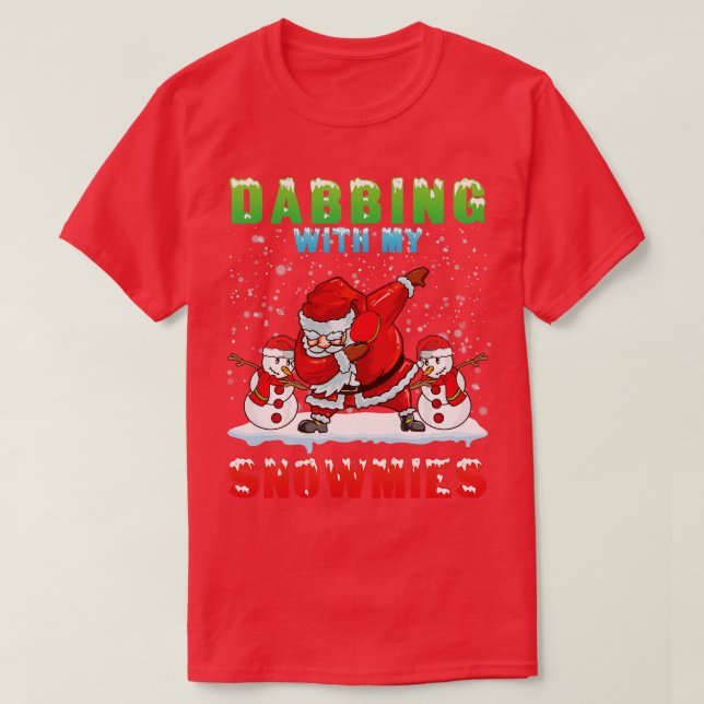 Santa Claus Playing Table Tennis Dabbing With Snow T-Shirt (Design Front)