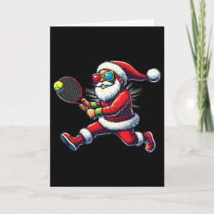 Santa Claus Playing Tennis Game Tennis Racket Chri Card