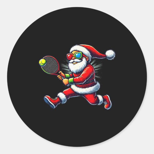 Santa Claus Playing Tennis Game Tennis Racket Chri Classic Round Sticker (Front)