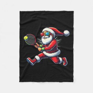Santa Claus Playing Tennis Game Tennis Racket Chri Fleece Blanket